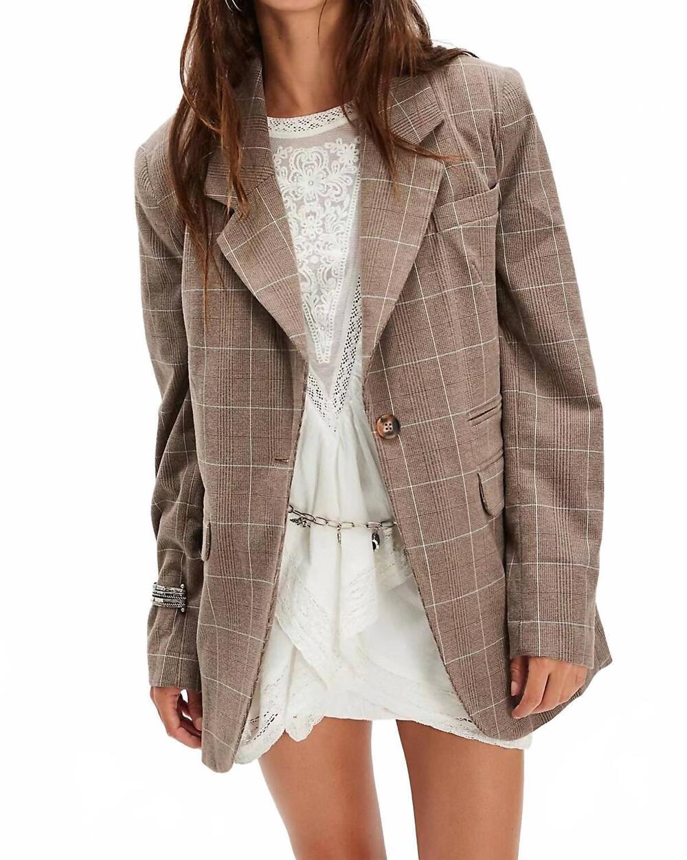 NEW FREE PEOPLE paper cut pinstripe blazer in chocolate combo